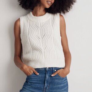 Madewell Pointelle Knowe Sweater Vest XS Antique Cream Wool Blend Cable